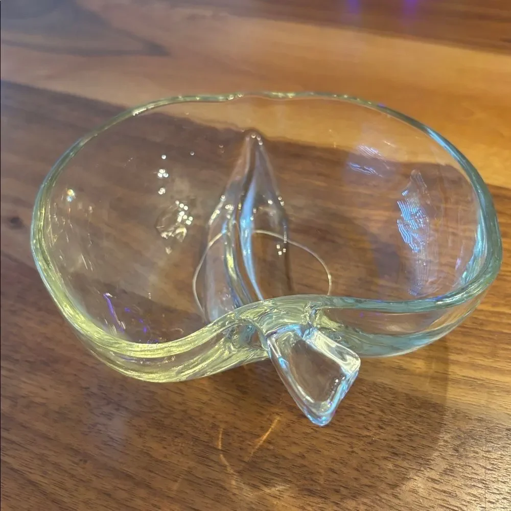 Glass Apple Candy Trinket Dish With Two Compartments 6”